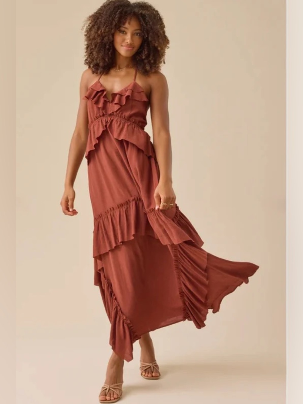 Ruffled Altar'd State Brown Maxi Size M NWT